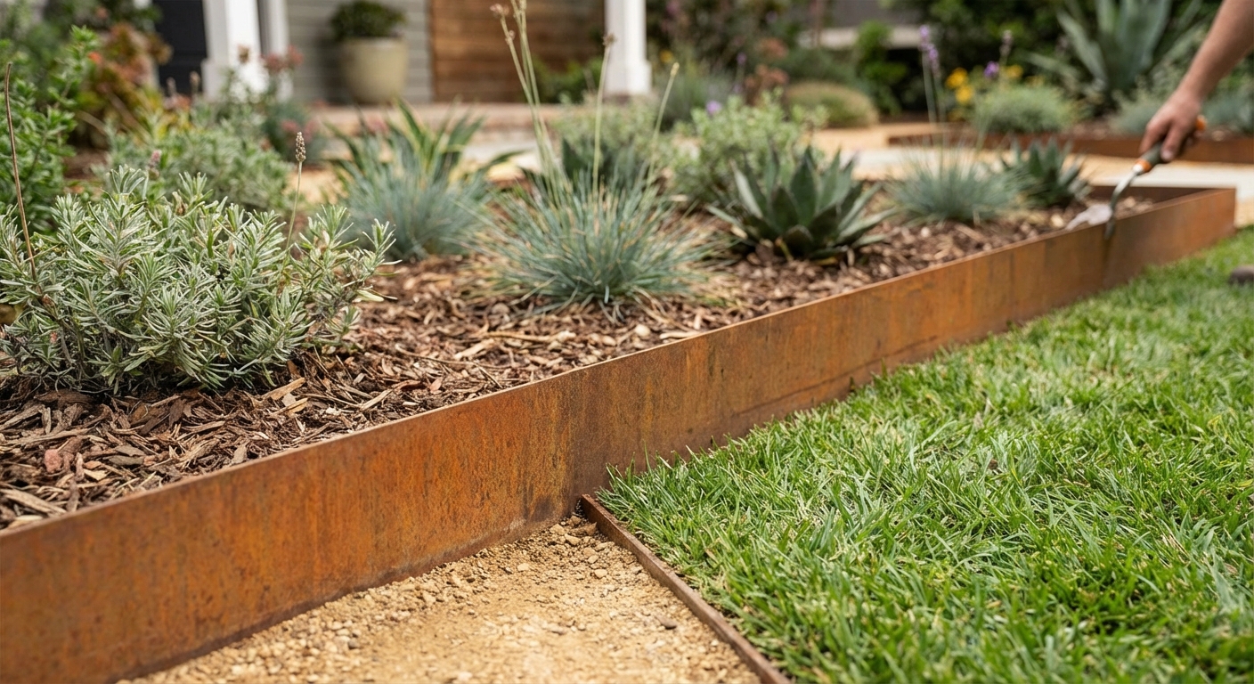 A modern house with a wide patio and neatly landscaped backyard, ideal for real estate and architecture themes.