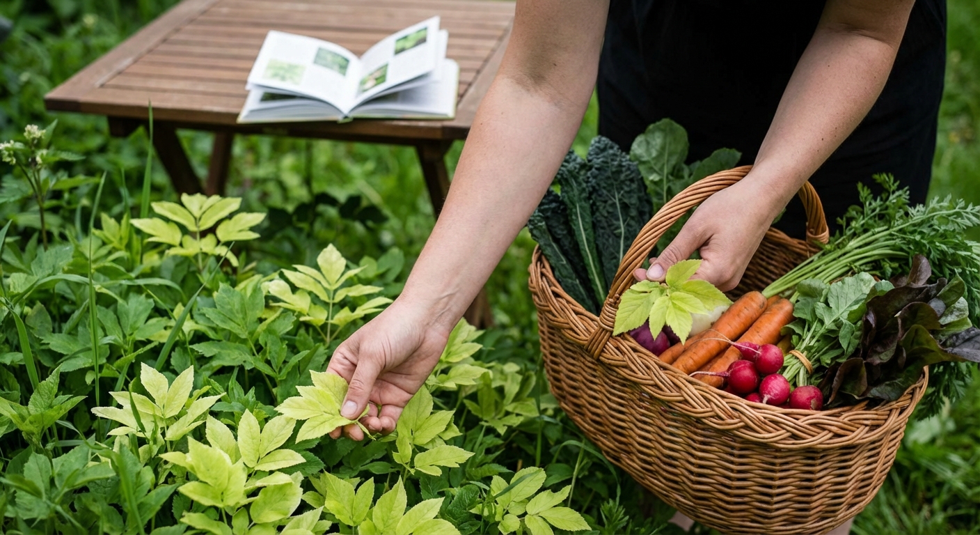 Detailed shot of dewy green plant leaves surrounded by grass, capturing natural freshness.