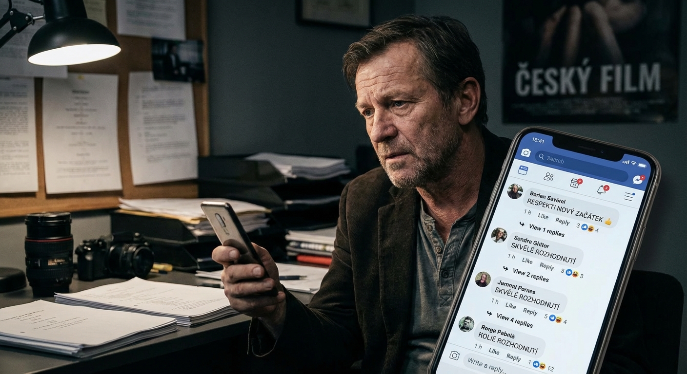 Bearded man filming with professional video camera indoors, showcasing filmmaking in action.