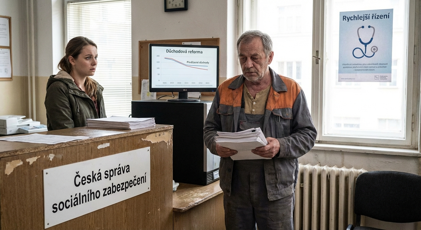 Senior woman and caregiver having a conversation in a cozy Prague kitchen setting.