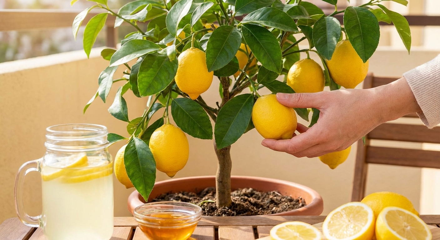 Close-up of ripe lemons on a lush green tree, basking in sunlight outdoors.