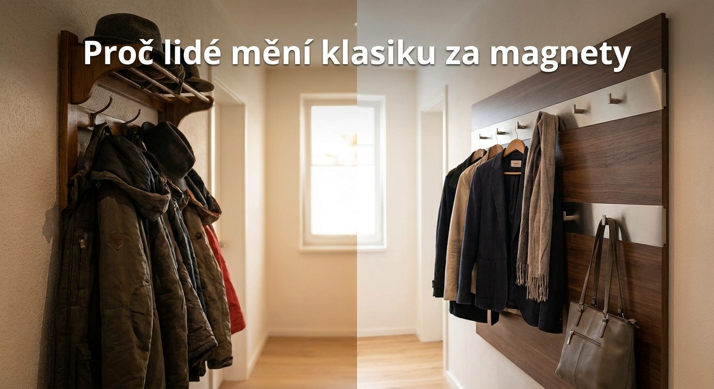 Češi odkládají staré věšáky. Předsíním teď vládne magnetický systém, který vypadá jako umělecké dílo