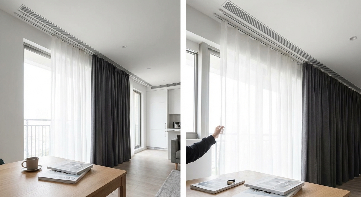 Spacious modern bedroom with cozy bedding and natural light.