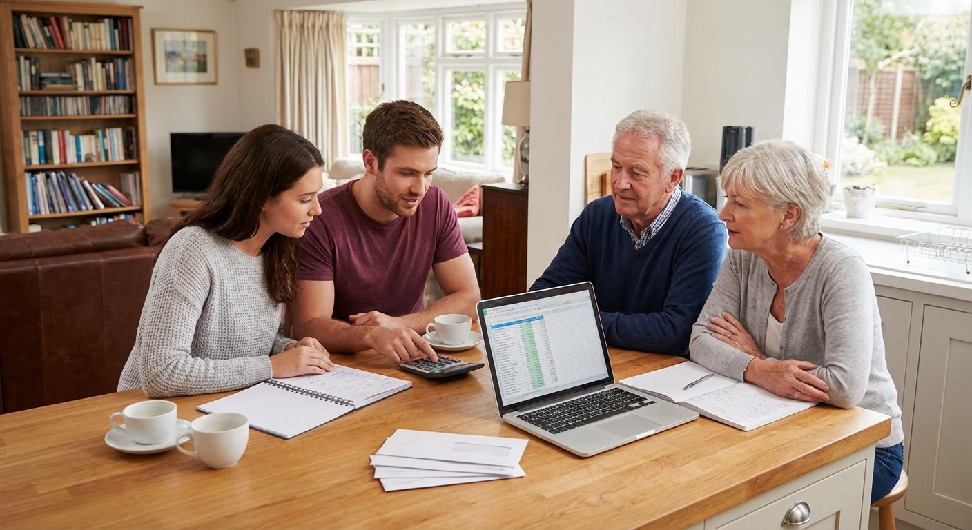 A young couple lies on the floor surrounded by boxes as they move into a new home.