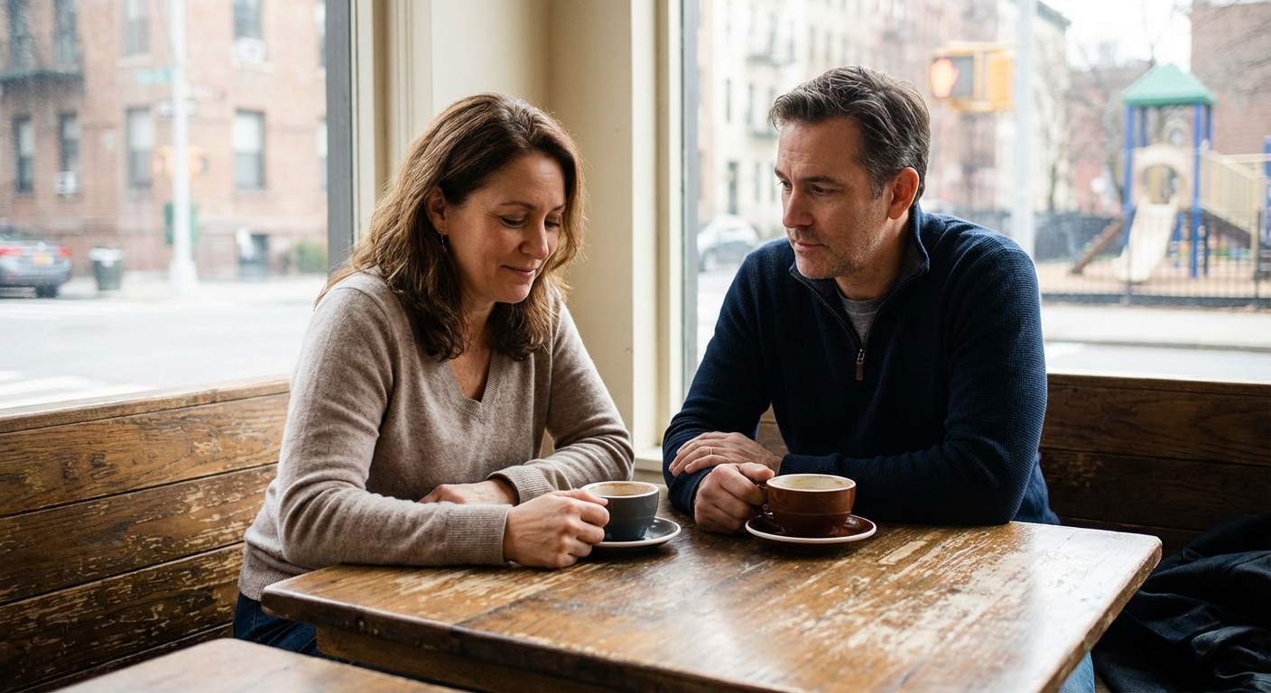 A couple enjoying a romantic date in a cozy café with wine and engaging conversation.