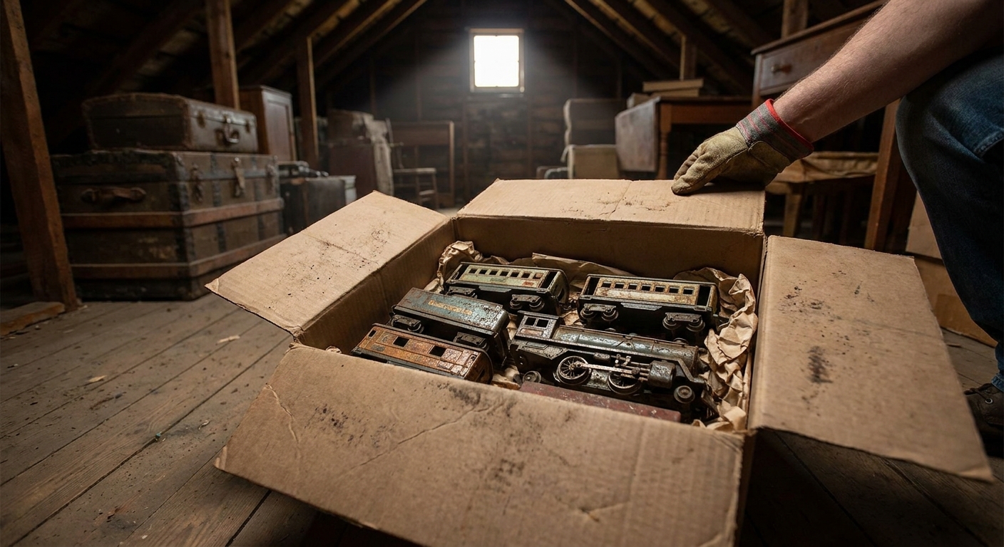 Kdo najde ve sklepě tyto staré plechové vláčky, vyhrál jackpot. Sběratelé za funkční sadu nabízejí 80 000 Kč