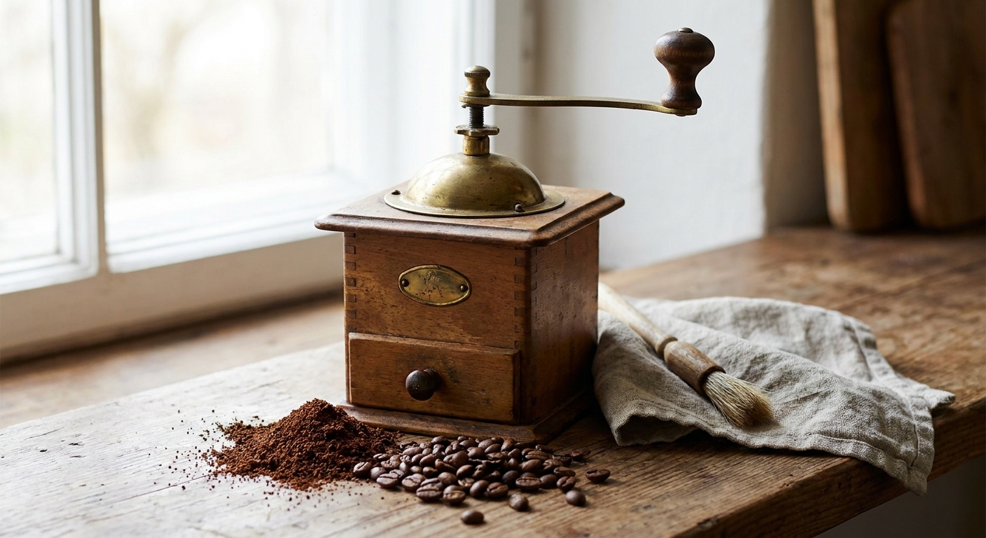 Kdo vlastní tento starý typ ručního mlýnku na kávu, může si gratulovat. Tento mechanismus je dnes raritou
