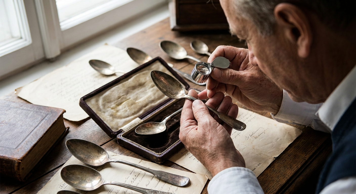 Kdo vlastní tuto starou sadu lžiček po prababičce? Pokud mají tento punc, mají cenu vaší roční výplaty