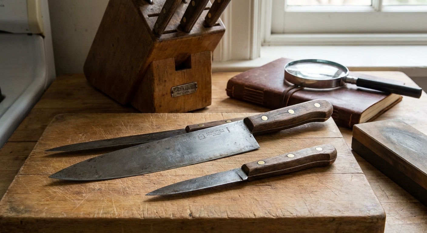 Kdo vlastní tuto starou sadu nožů po prababičce? Pokud mají tuto značku, mají cenu vaší nové kuchyně