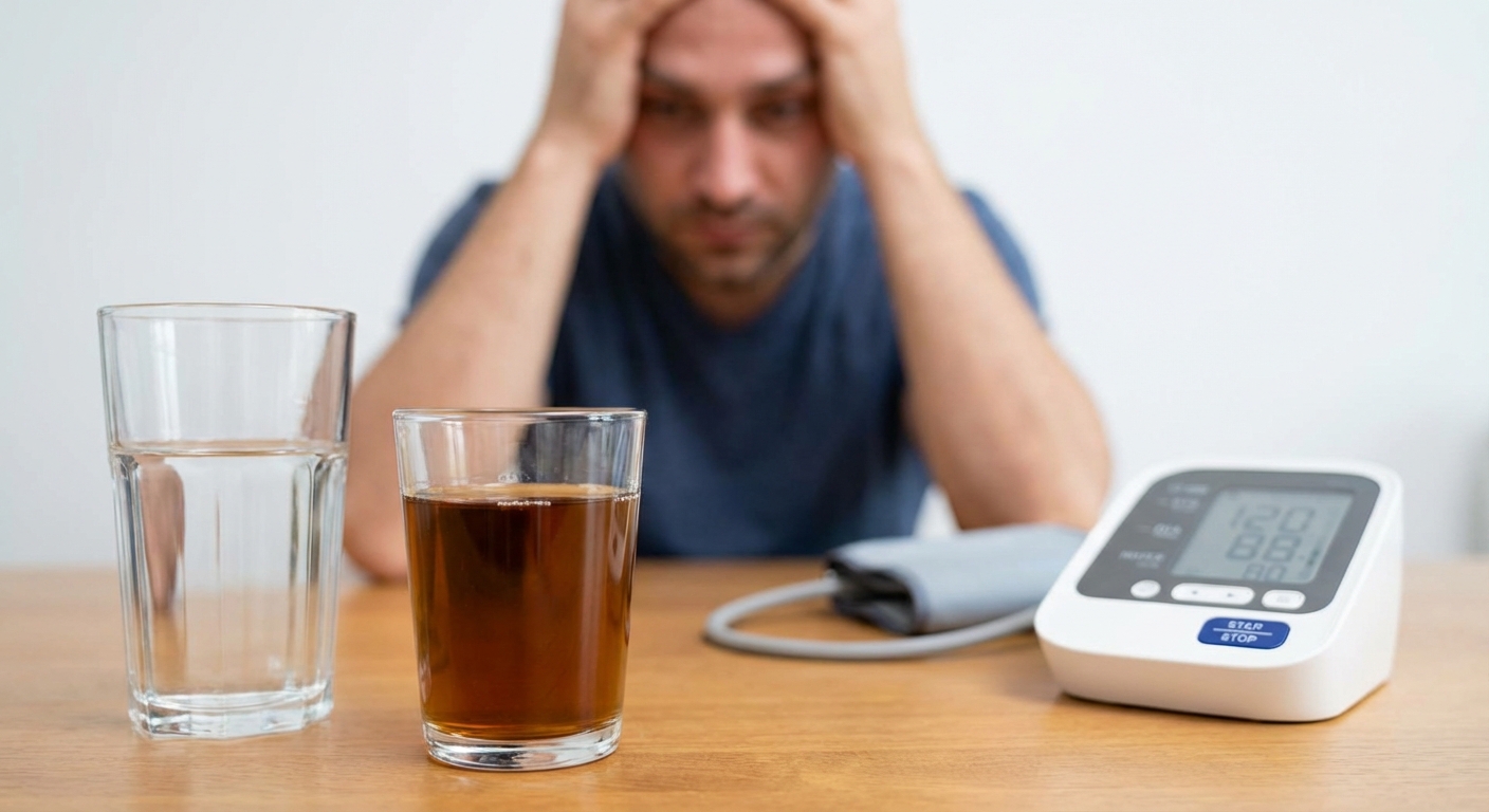 Side view of a woman with blonde hair drinking water from a clear glass.