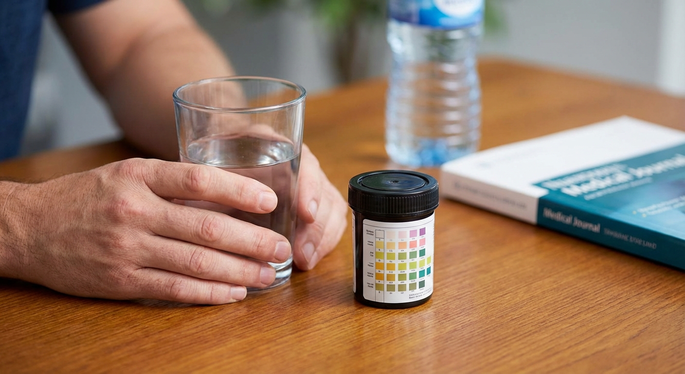 Adult man staying hydrated with bottled water in a sports setting.