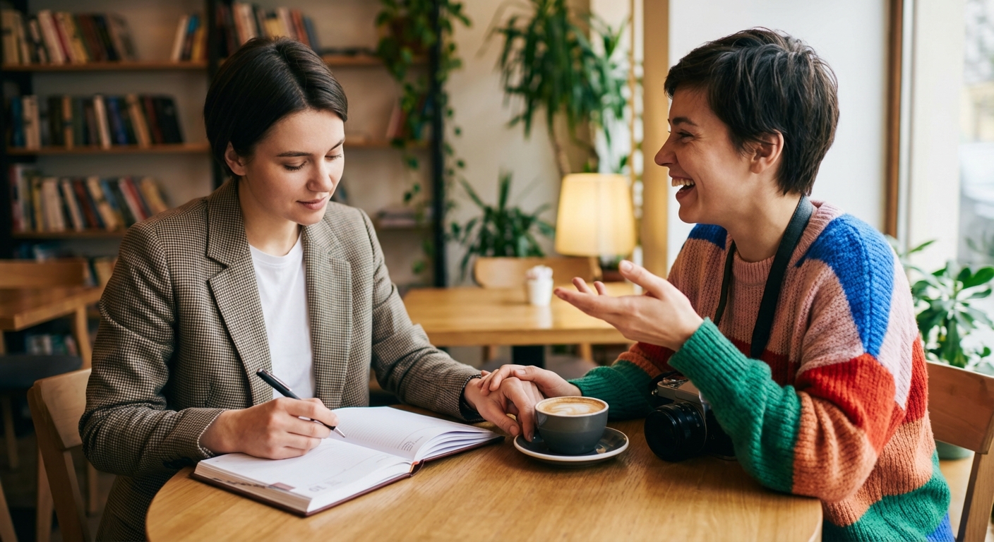 A couple enjoying a sunny day in a lush green meadow holding hands.