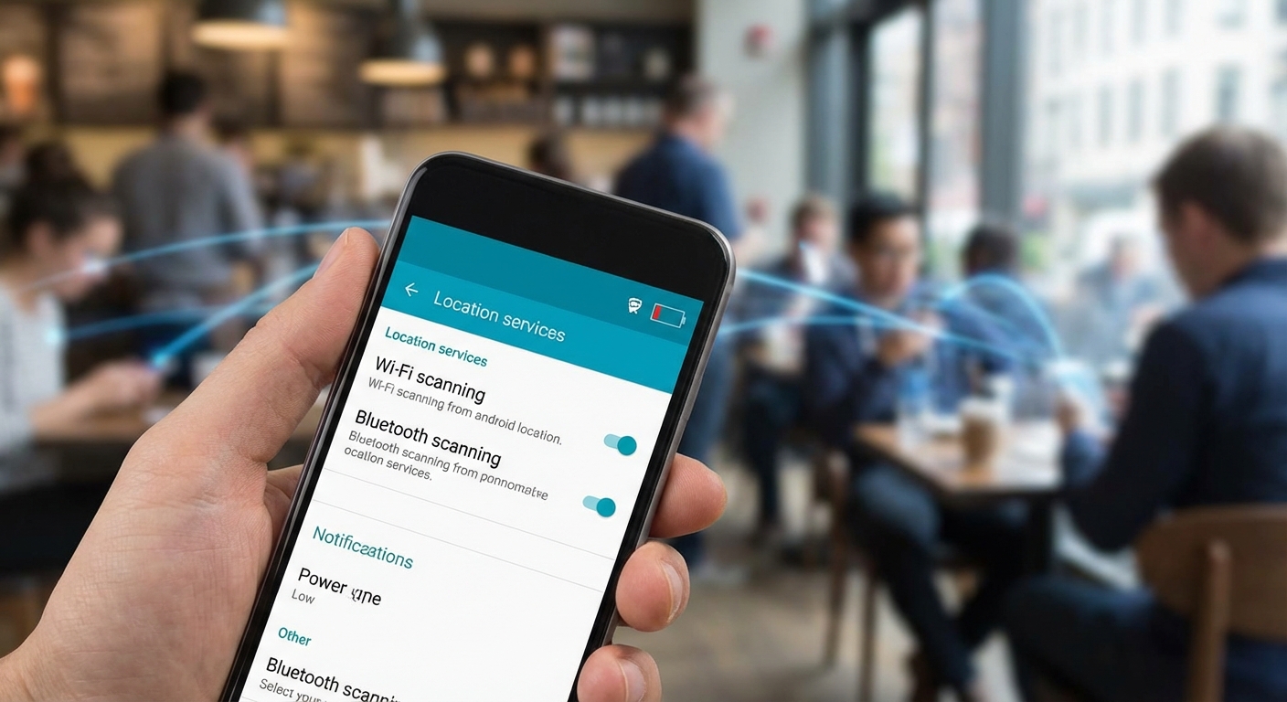 Teenage boy holds a smartphone displaying low battery outdoors in a forest.