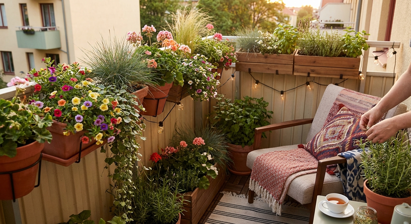 Colorful petunias in vibrant purple and yellow hues creating a lively garden scene.