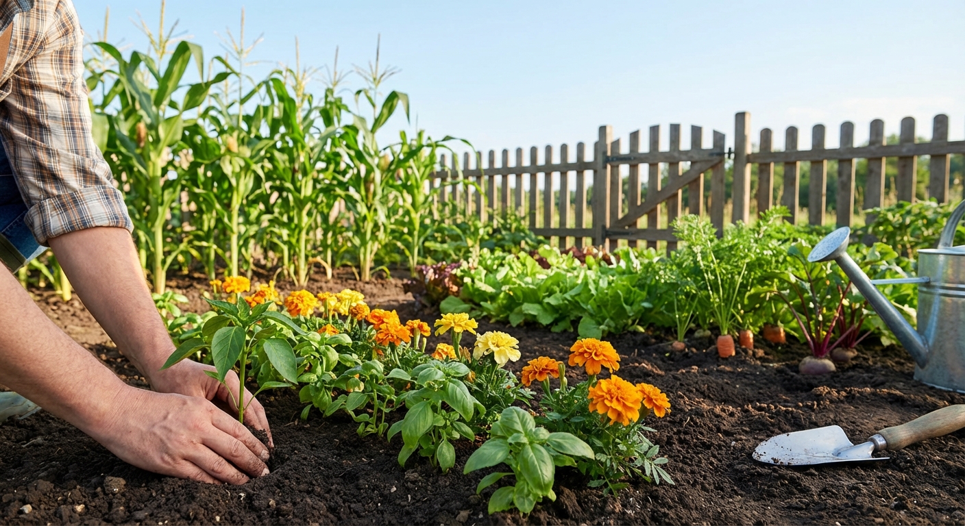 Organic vegetables and herbs displayed in a wicker basket, highlighting a healthy lifestyle.