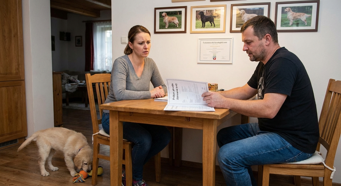 A veterinarian and a woman examine a Pomeranian dog in a clinic setting, focused on care.