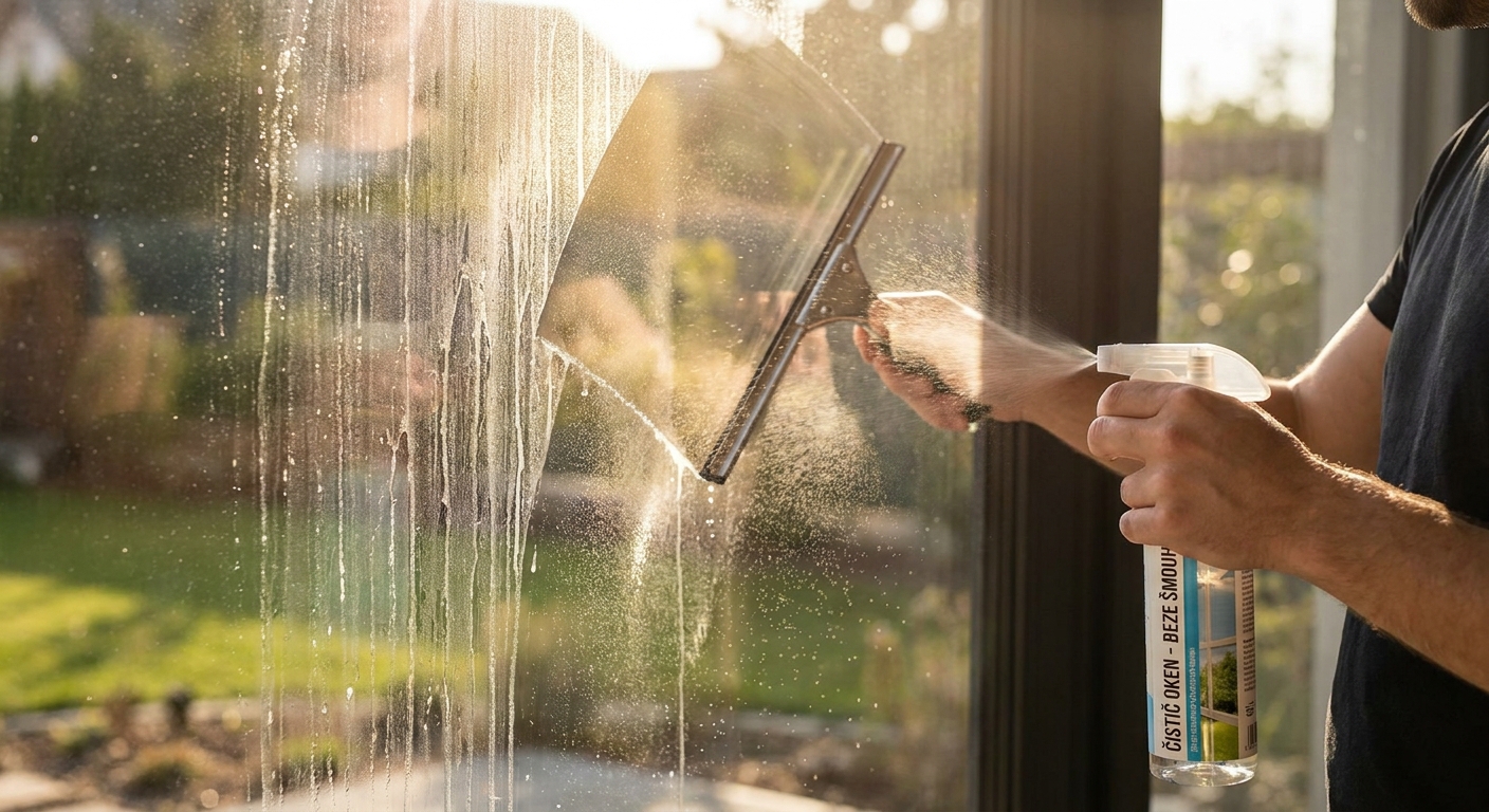 Nejhorší čisticí sprej na okna. Zanechává šmouhy, které uvidíte hned, jakmile na sklo zasvítí slunce