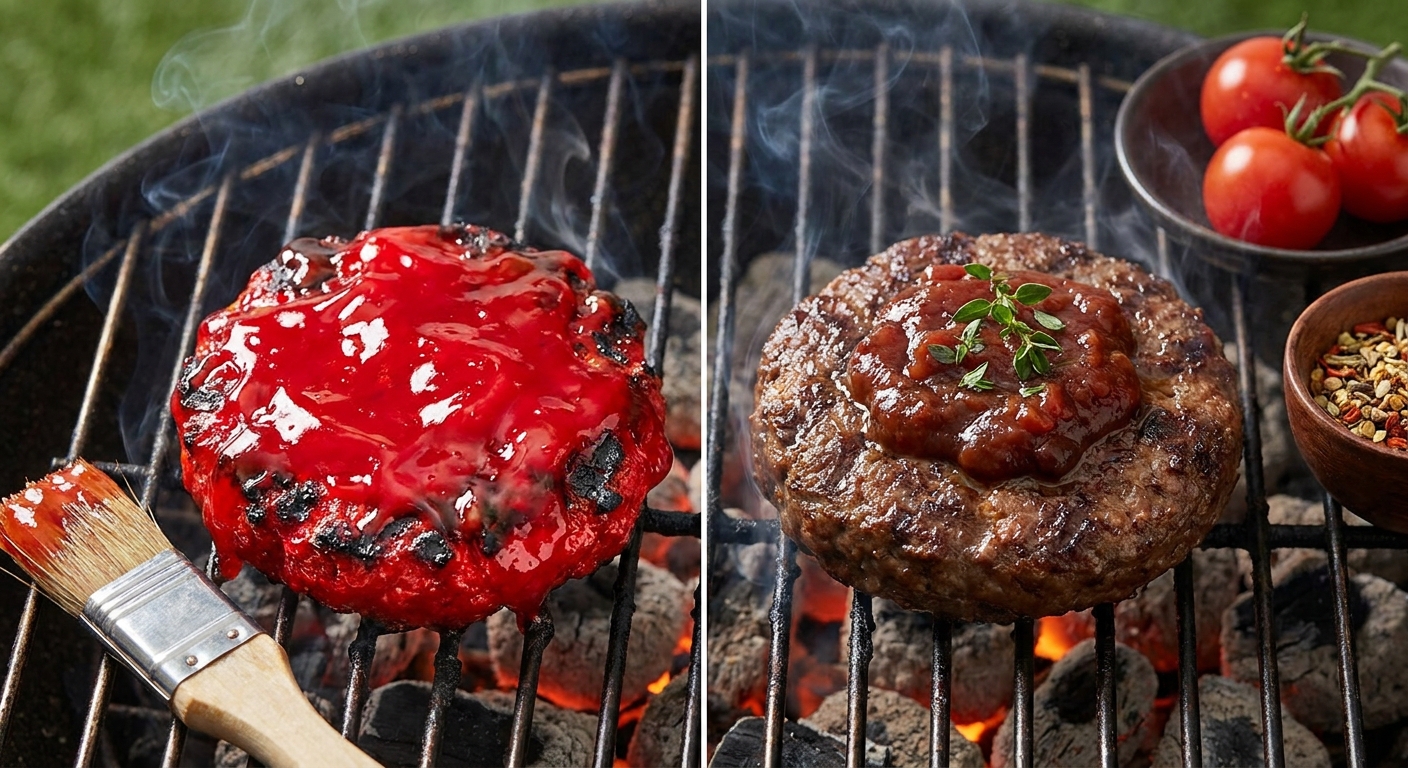 Nejhorší kečup pro grilování. Obsahuje tolik škrobu a barviv, že chuť masa úplně přebije