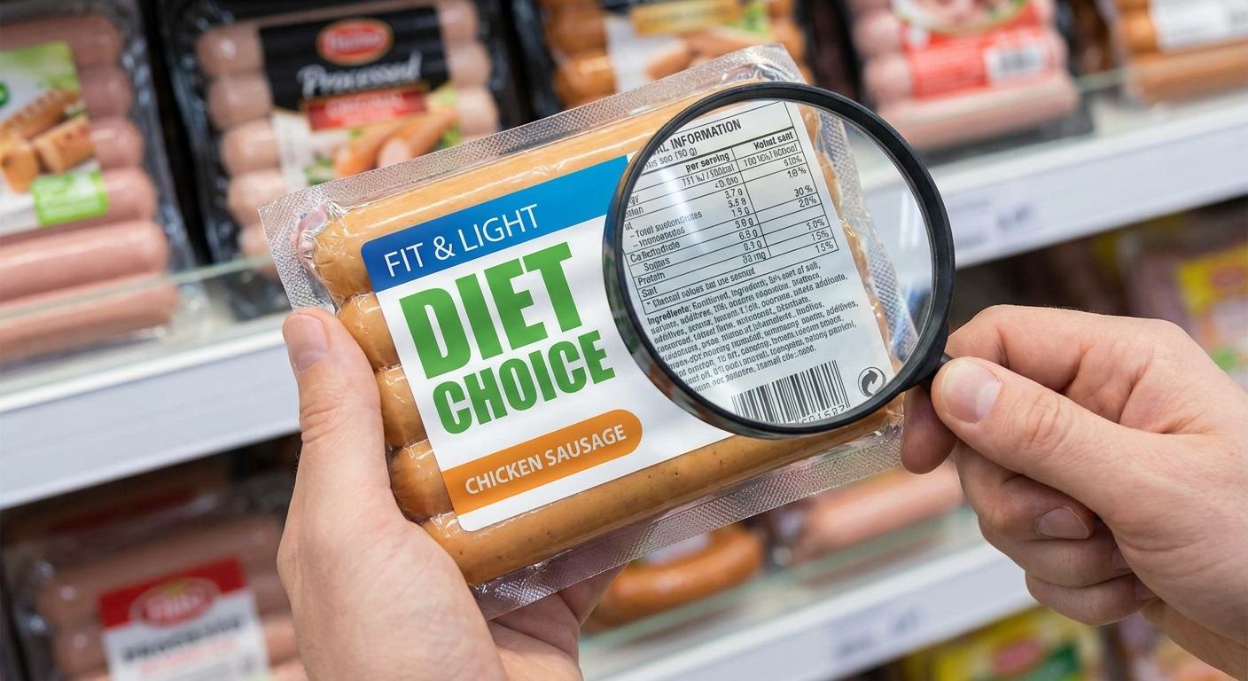 Nejhorší kuřecí párky ze supermarketu. Tváří se dietně, ale masa je v nich méně než v levném krmivu