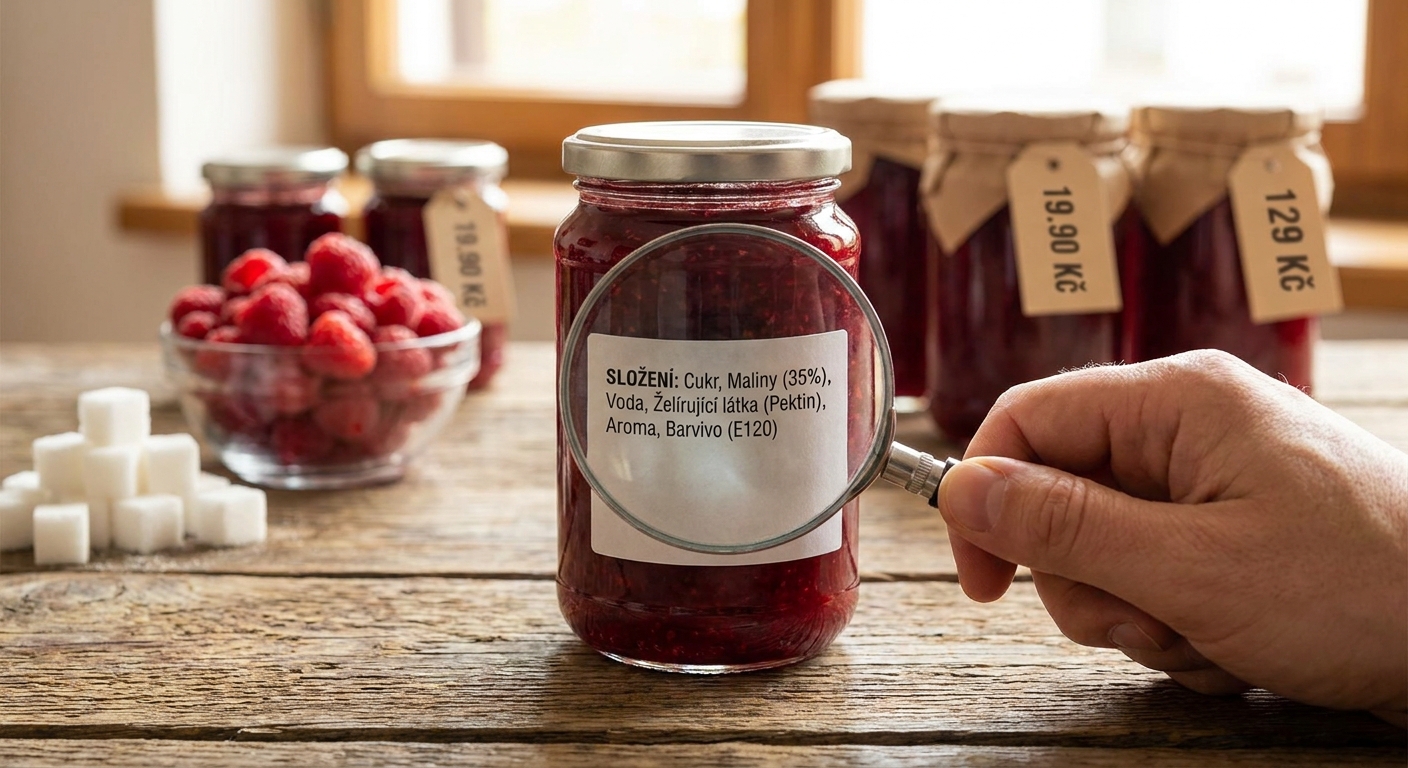 Nejhorší malinový džem v akci. Na první pohled vypadá skvěle, ale ovoce v něm najdete jen v popisku