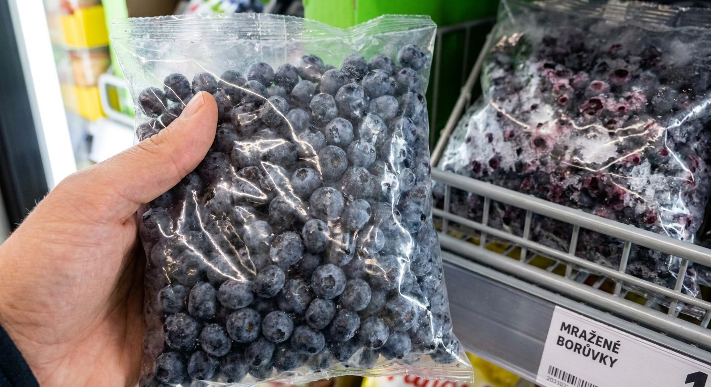 Nejhorší mražené borůvky ze supermarketu. Po rozmrazení z nich zbude jen modrá břečka bez chuti