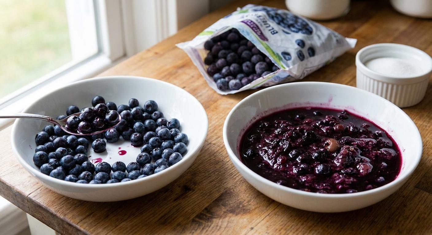 Nejhorší mražené borůvky ze supermarketu. Po rozmrazení z nich zbude jen modrá břečka bez chuti