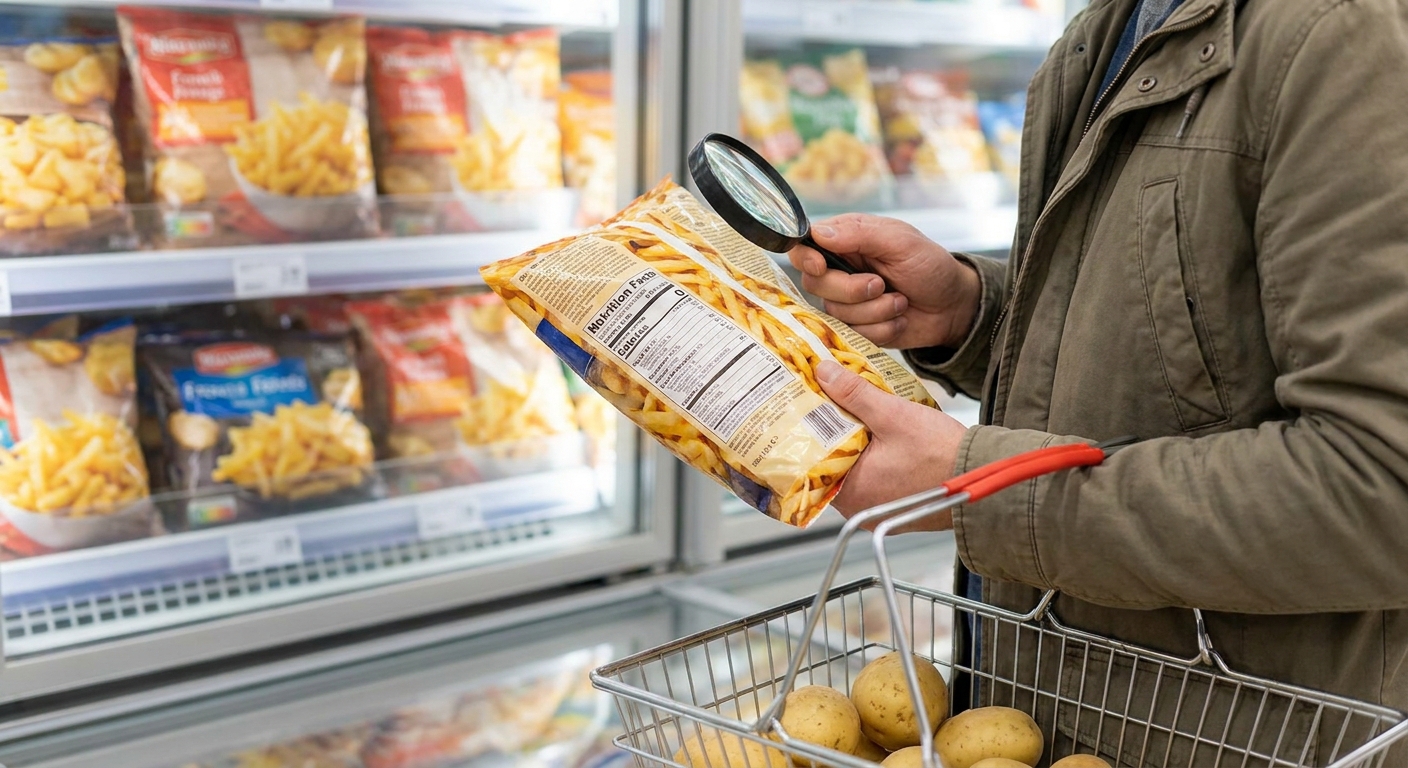 Nejhorší mražené hranolky ze supermarketu. Po upečení jsou blátivé a plné přepáleného tuku