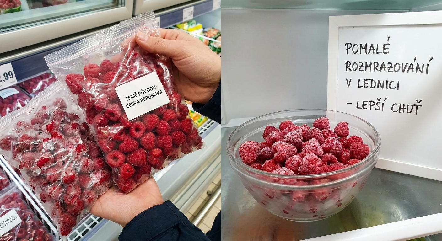 Nejhorší mražené maliny ze supermarketu. Po rozmrazení z nich zbude jen kyselá břečka bez barvy