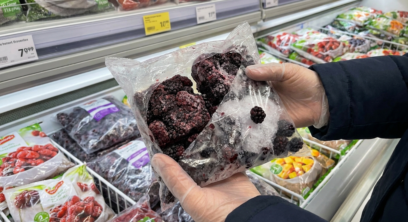 Nejhorší mražené ostružiny ze supermarketu. Po rozmrazení z nich zbude jen černá břečka bez chuti