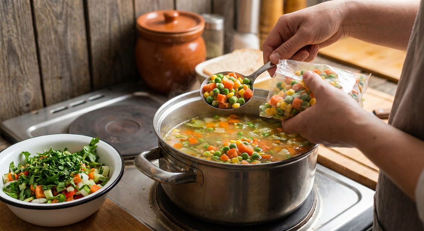 Nejhorší mražená zelenina do polévky. V sáčku najdete víc ledu a košťálů než skutečné chuti
