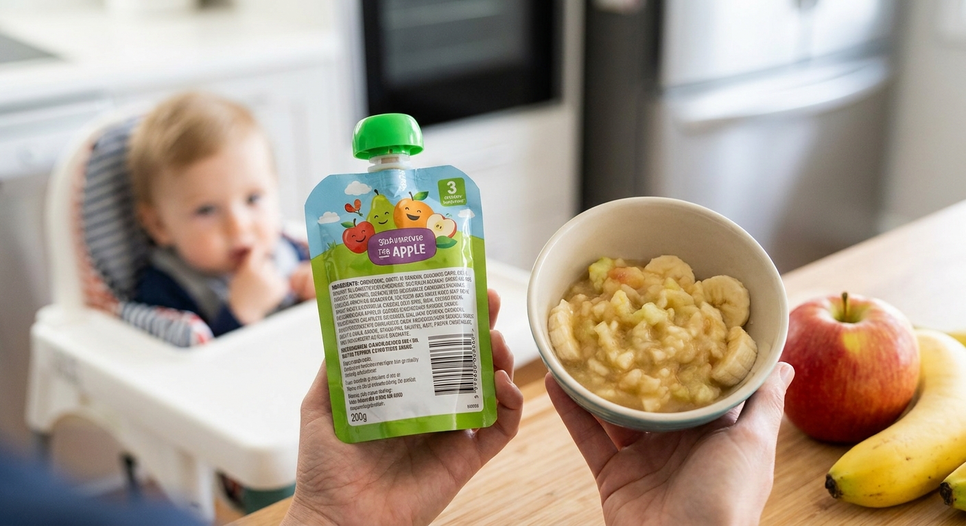 Nejhorší ovocná přesnídávka pro nejmenší. Reklama slibuje vitamíny, ale uvnitř je hlavně škrob a aroma