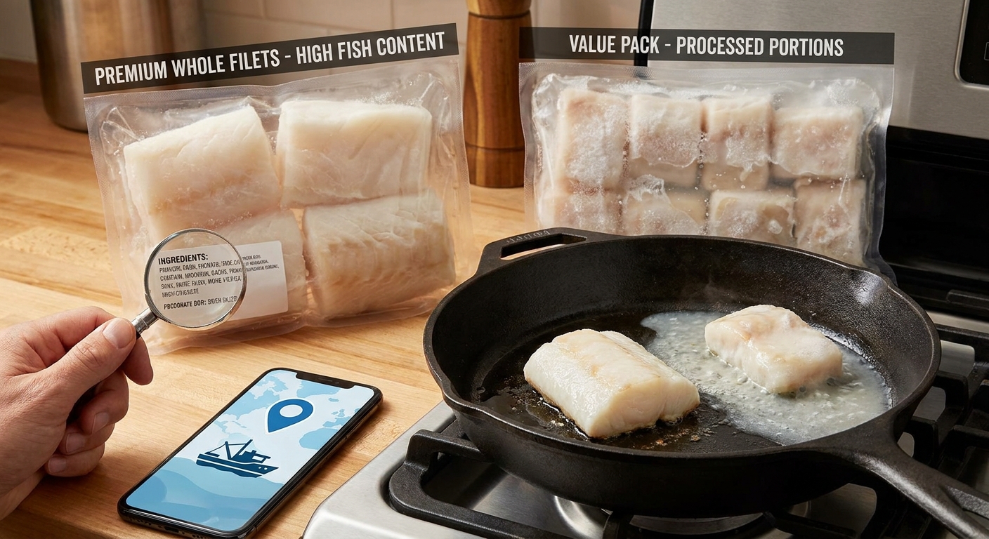 Nejhorší rybí filé z mrazáku. Na talíři vypadají lákavě, ale po upečení z něj zbude jen poloviční porce