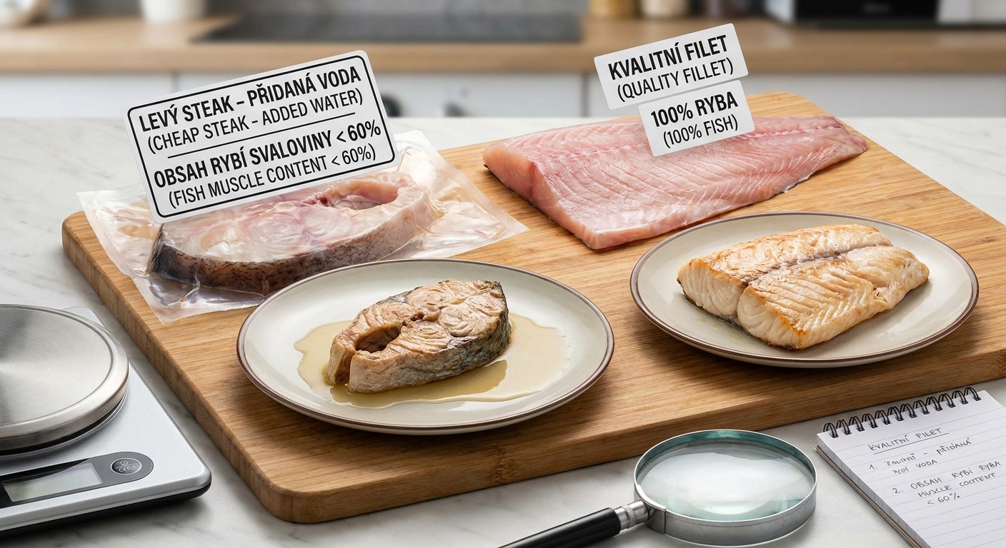 Nejhorší rybí steaky z mrazáku. Na talíři vypadají lákavě, ale po upečení z nich zbude jen kousek