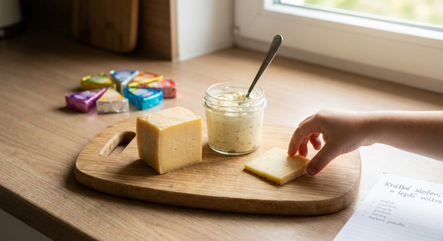 Nejhorší tavený sýr pro děti. Tváří se jako vápníková bomba, ale složením připomíná spíš tmel