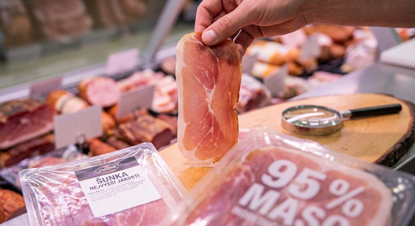 Nejhorší šunka ze supermarketu. Na obalu slibuje 95 % masa, ale realita v laboratoři ukázala něco jiného