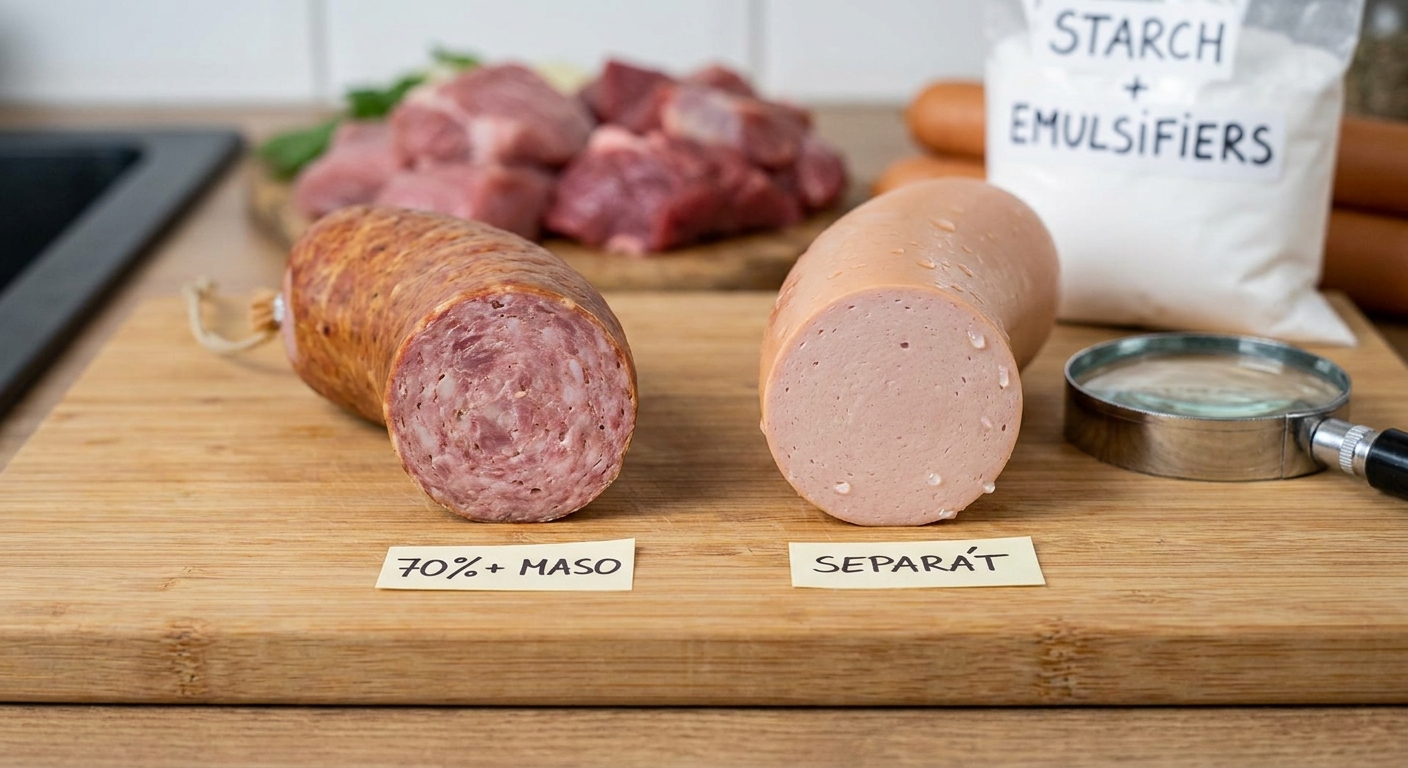 Nejhorší vepřové párky z pultu. Tváří se poctivě, ale masa je v nich méně než v nejlevnější konzervě