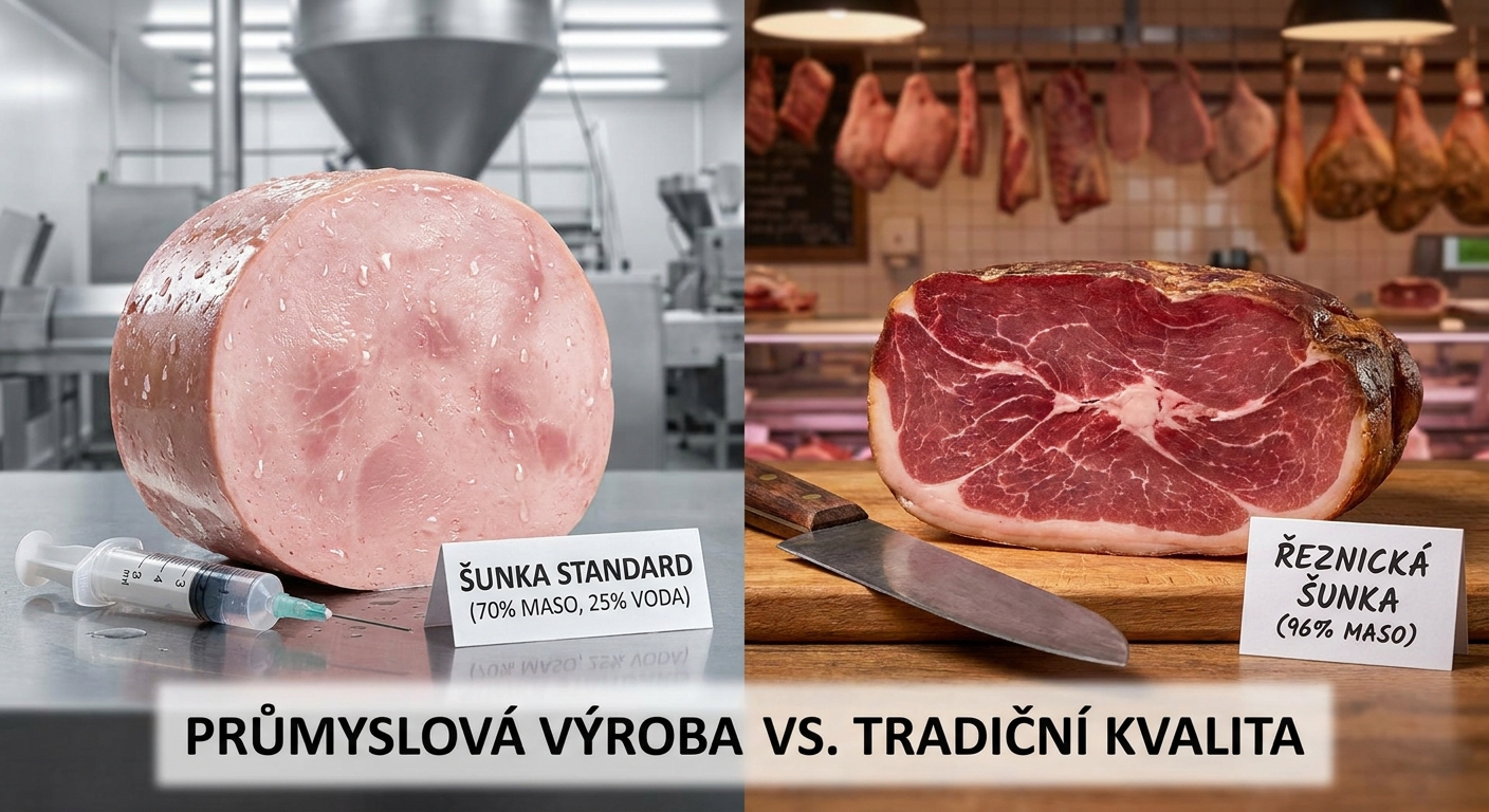 Největší podvod na etiketách šunek. Pokud vidíte tento nápis, kupujete ve skutečnosti obarvenou vodu se škrobem