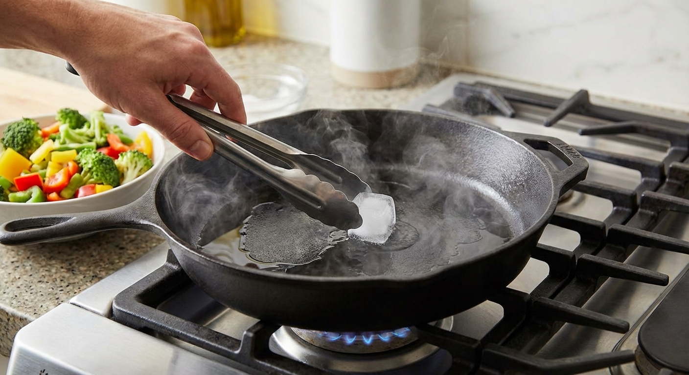 Professional chef tossing fresh vegetables in a frying pan in a modern kitchen.