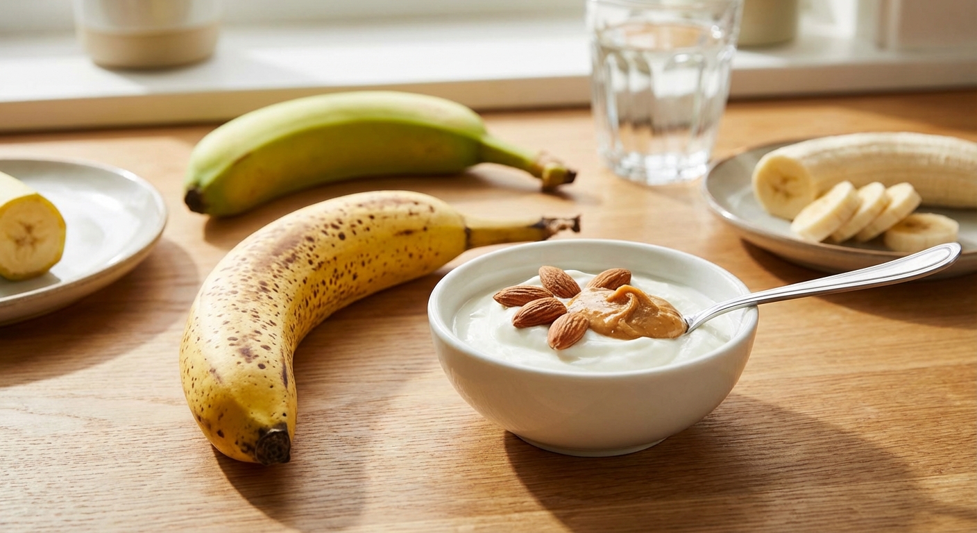 A detailed close-up of fresh green bananas, unripe and captured from above, showcasing their texture.