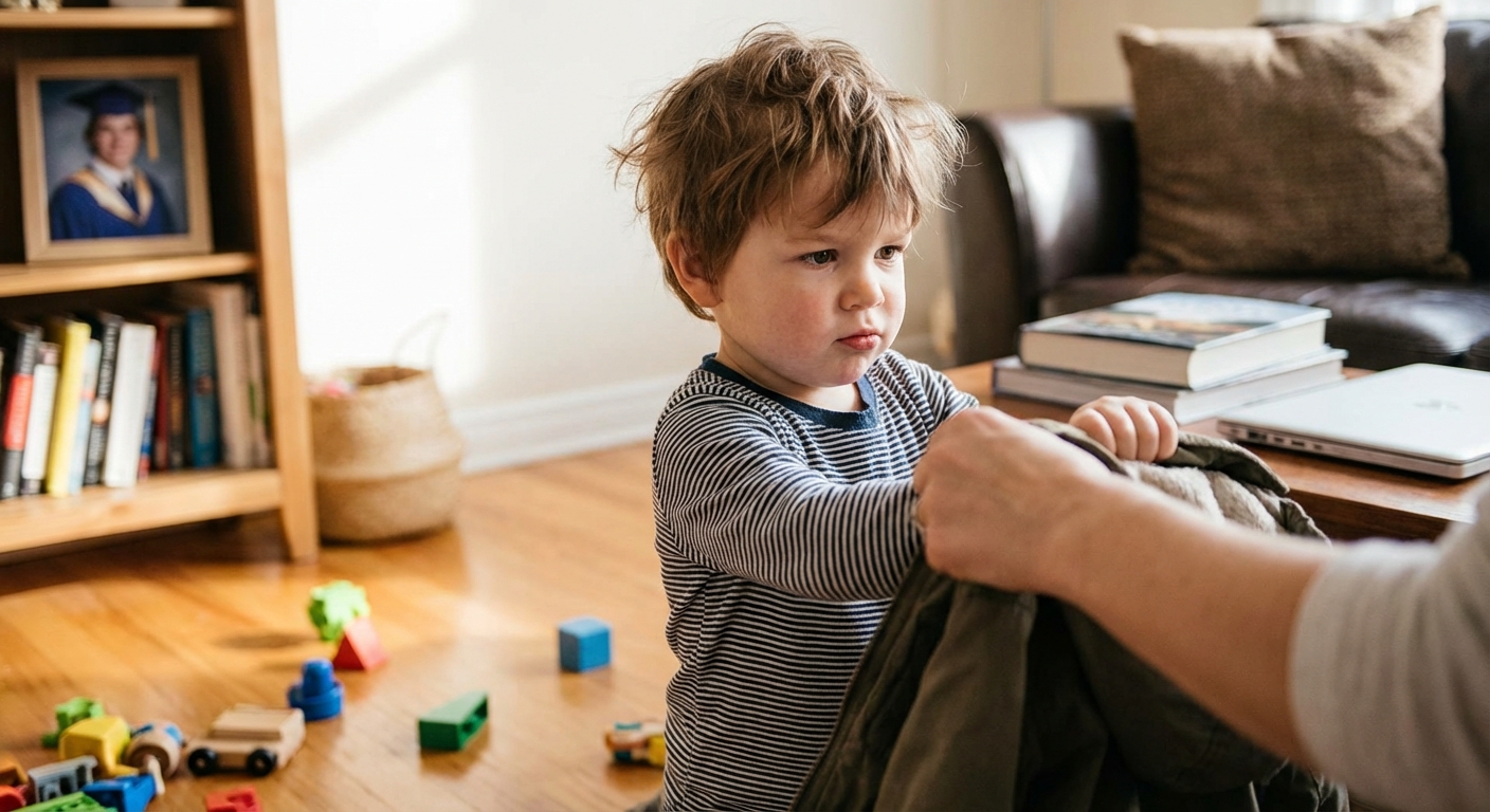 Father and son engaged in a heartfelt conversation on the sofa, illustrating parenting in a loving family setting.