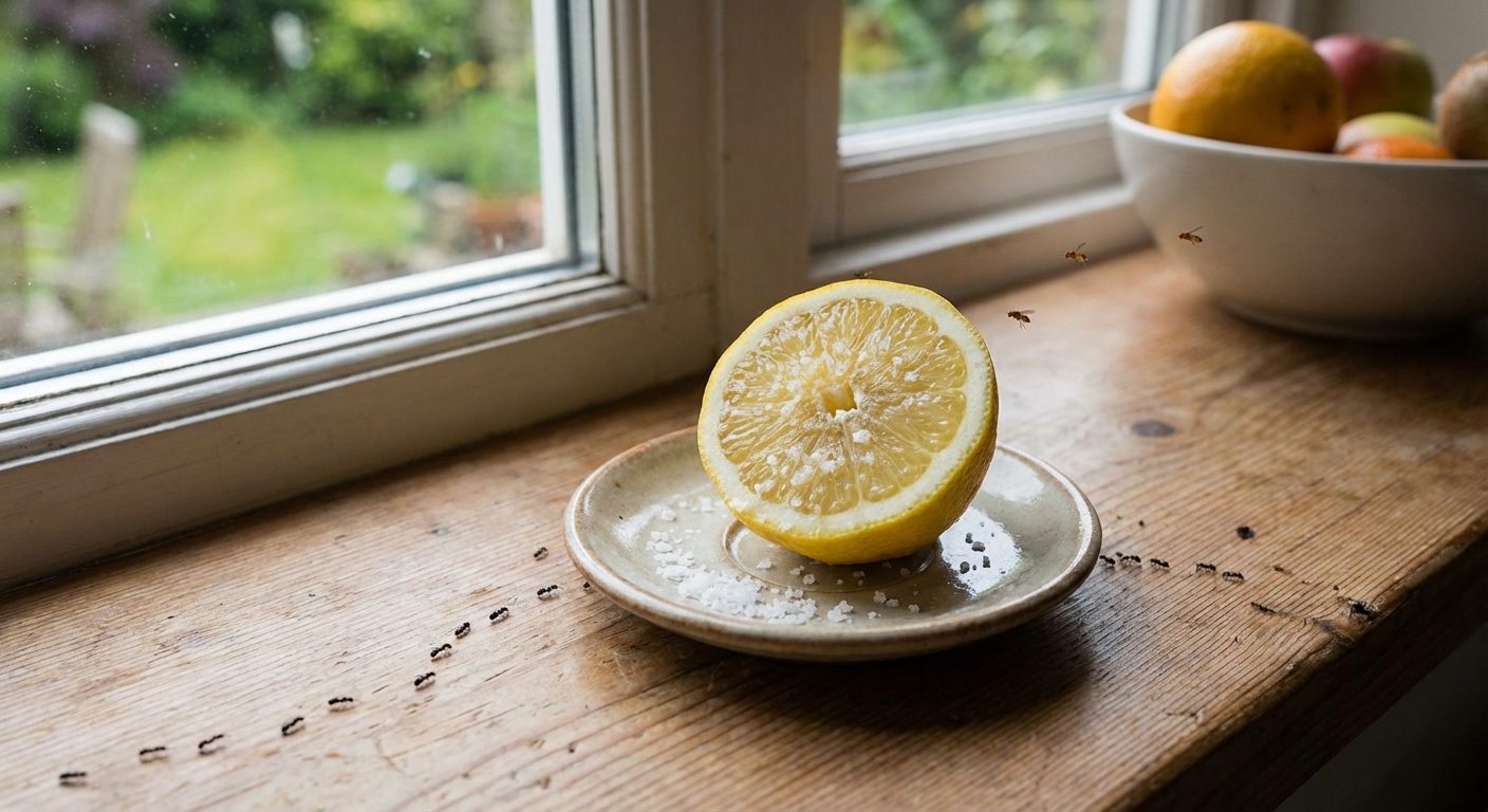 Two fresh lemon halves placed on a wooden board, illuminated by sunlight.
