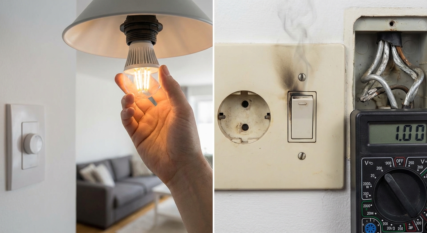 An electrician carefully examines a residential fuse box indoors, ensuring electrical safety and compliance.