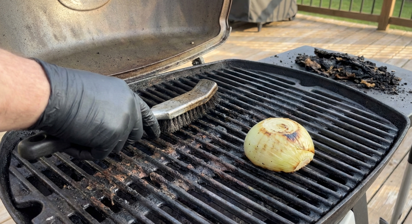 Soused mi ukázal, jak čistí gril pomocí staré cibule. Nejdřív jsem se smál, ale výsledek je naprosto dokonalý