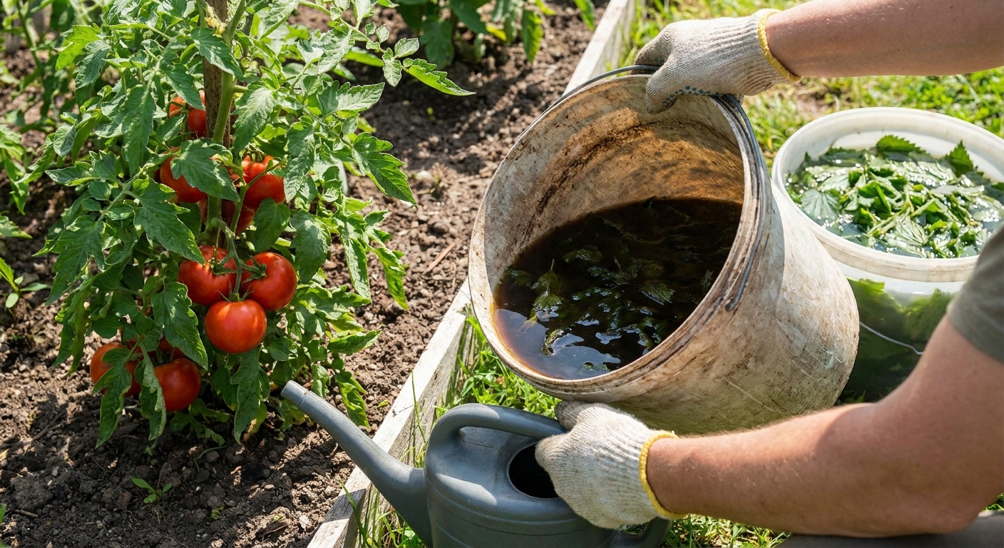 Sousedka polila rajčata roztokem z kopřiv. Nejdřív to smrdělo, ale pak jsem viděla tu úrodu bez jediné vady