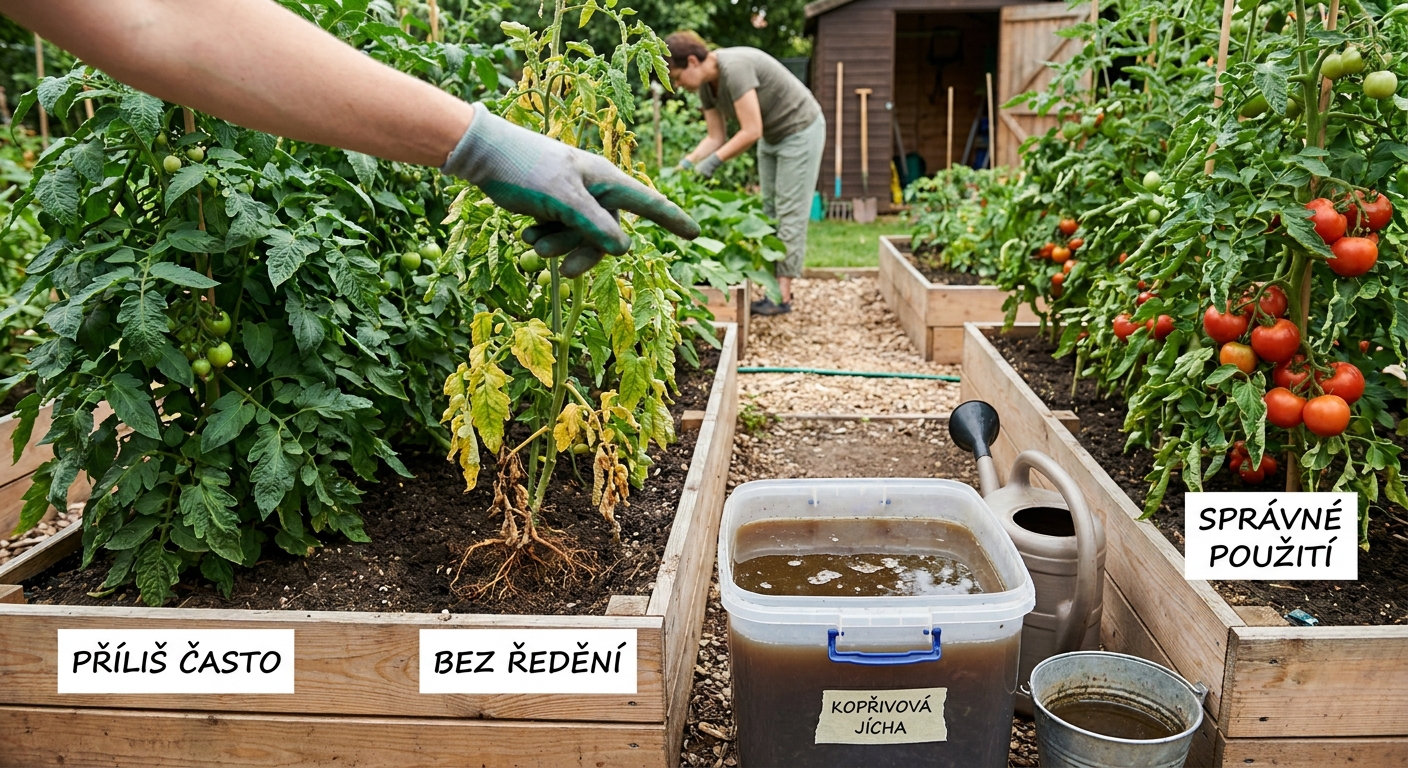 Sousedka polila rajčata roztokem z kopřiv. Nejdřív to smrdělo, ale pak jsem viděla tu úrodu