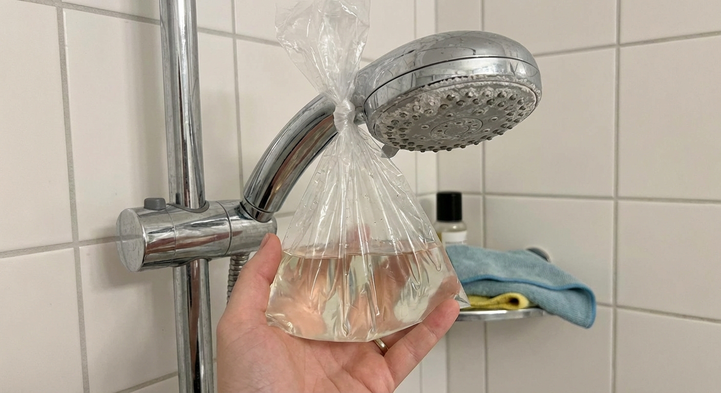 A detailed view of a sleek chrome shower faucet in a clean bathroom setting.