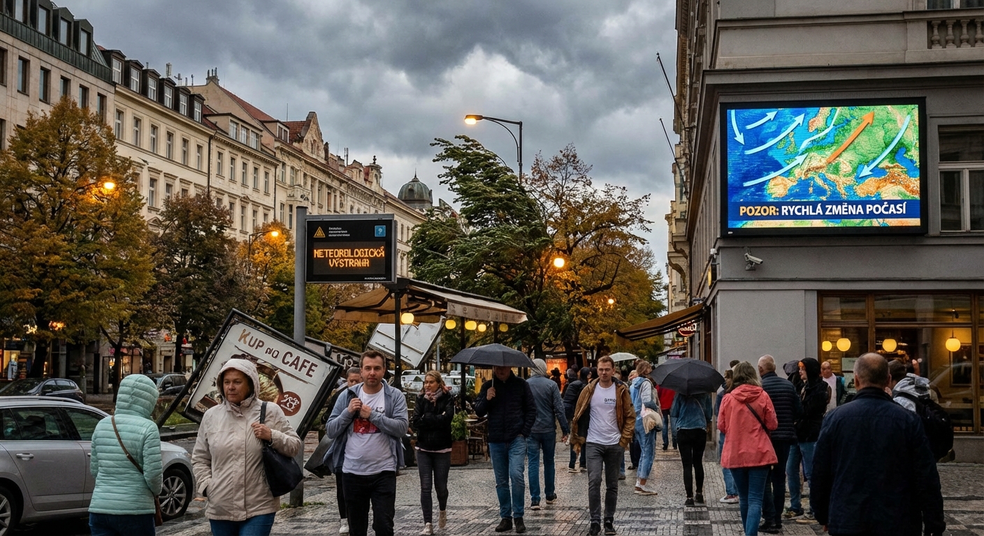 Storm clouds loom over a rural wheat field with a winding dirt path.