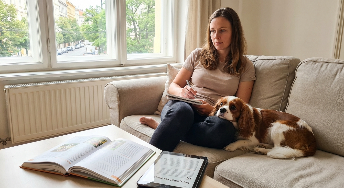 Two Siberian Huskies on leashes with owners in an urban environment, with motorcycles nearby.