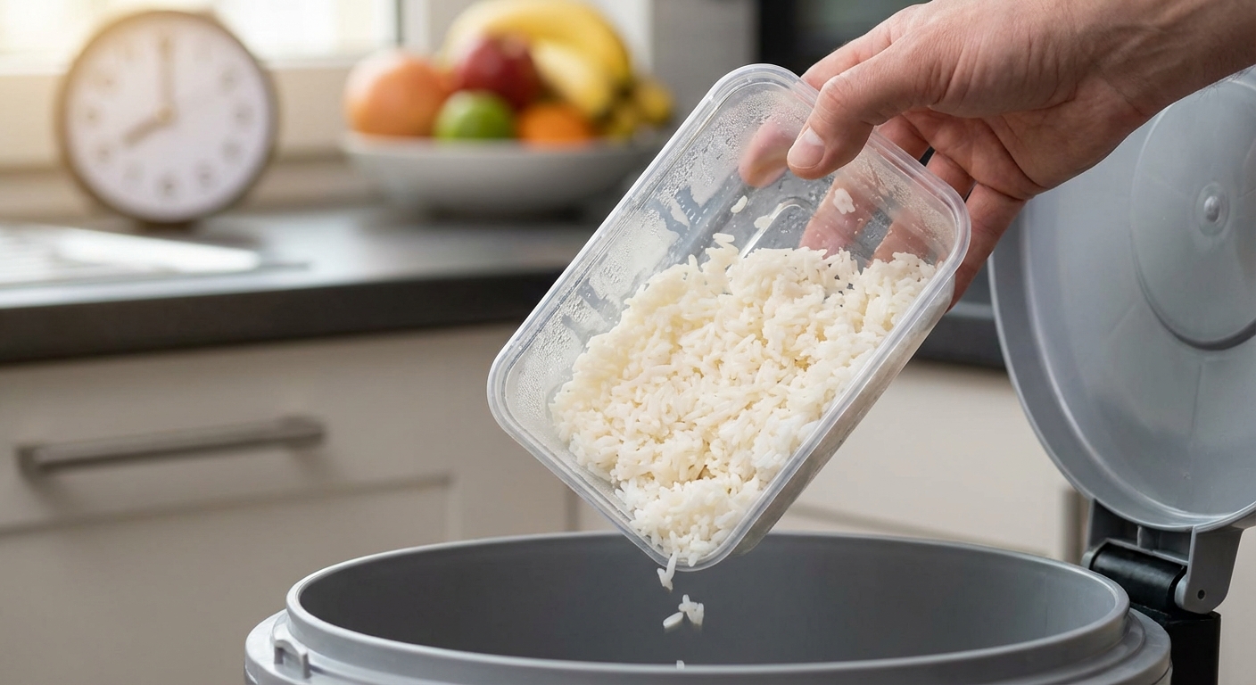 A person ladling steaming rice soup into a bowl over a stove, capturing a moment of home cooking.