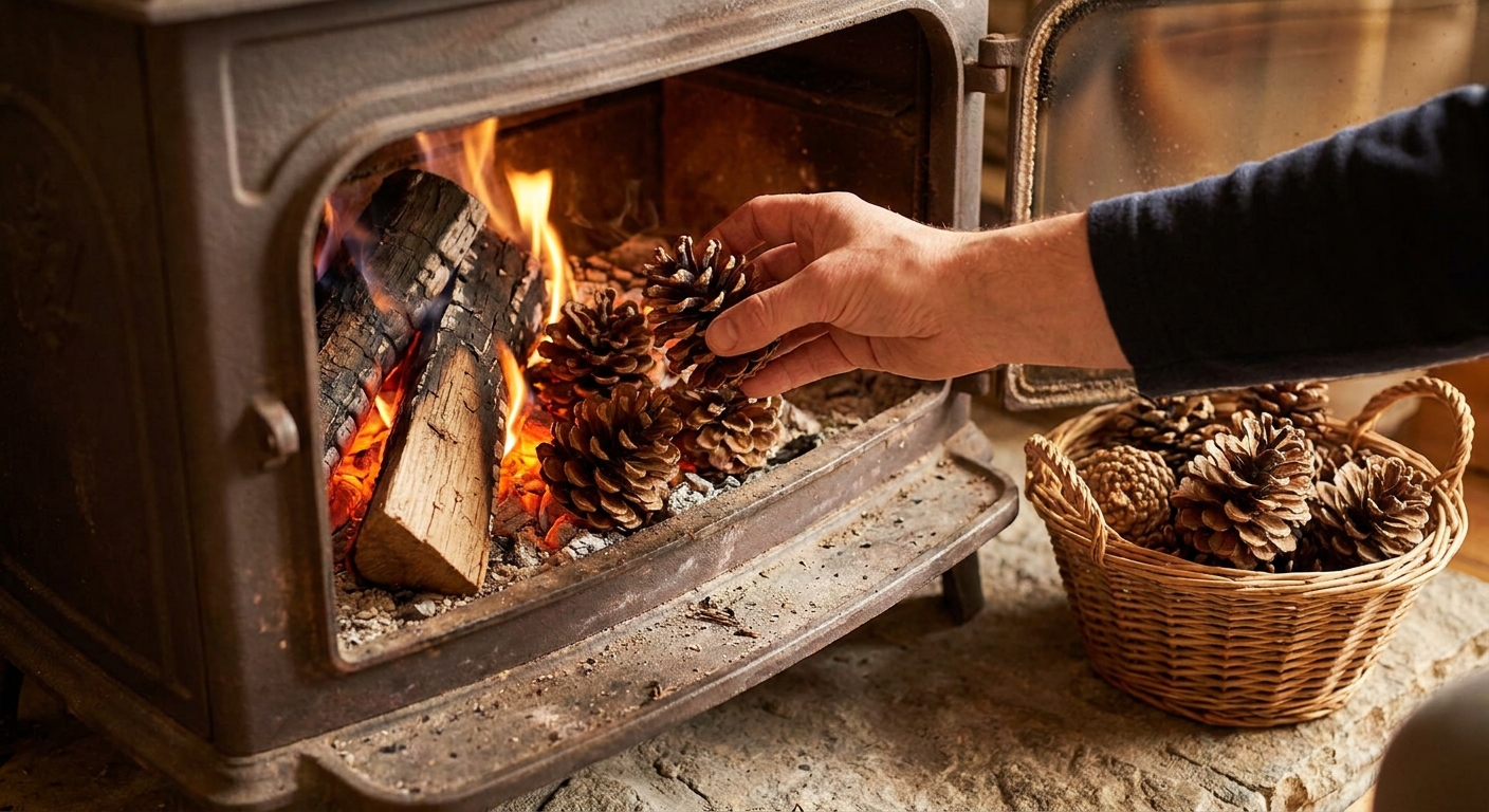 Topení v krbu za polovic! Stačí přidat k dřevu tuto jednu věc, kterou v lese najde úplně každý
